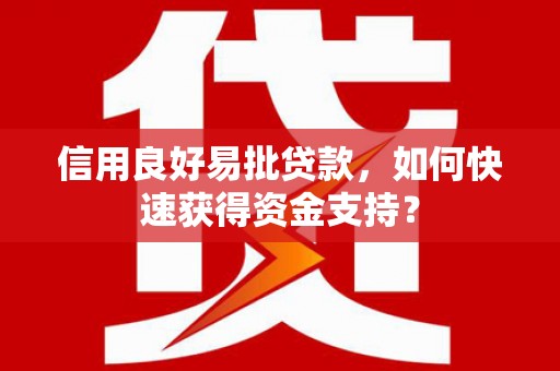 芦洲信用良好易批贷款，如何快速获得资金支持？
