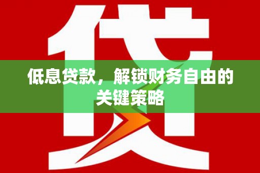芦洲低息贷款，解锁财务自由的关键策略